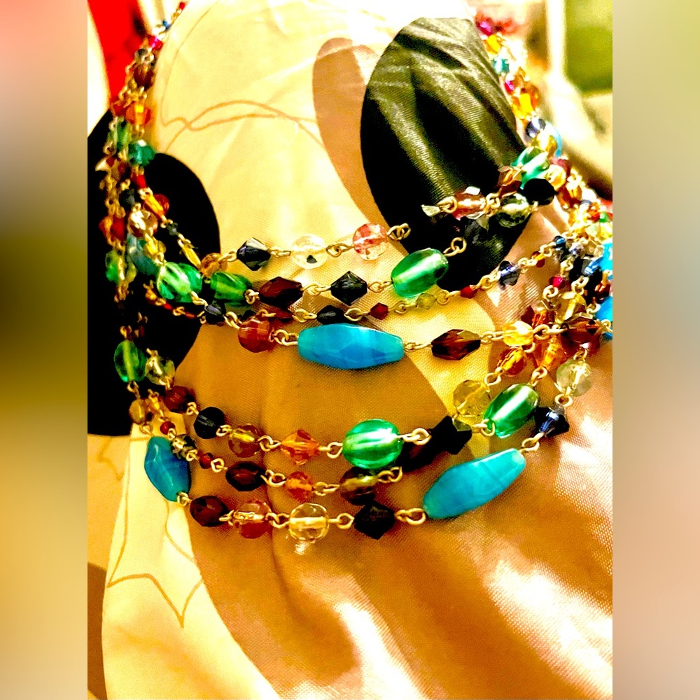 Vintage Multicolored And Multi Strand Beaded Neck… - image 2